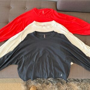 Lot of three Free people FP movement Red white black xs crop long sleeve tops